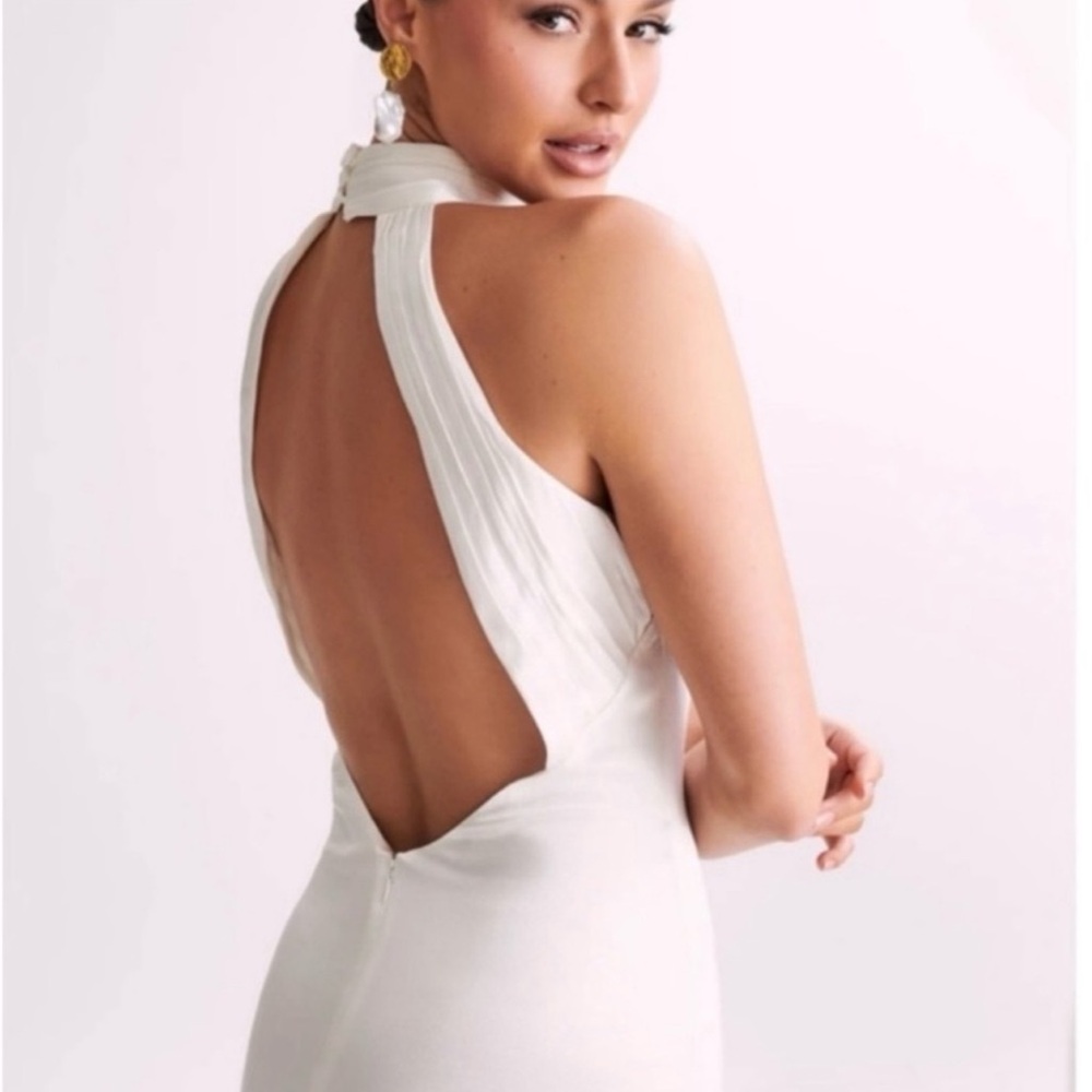 Meshki White Backless Halter Maxi Dress